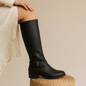 Le Château Black Faux Leather Zipper Tall Boots